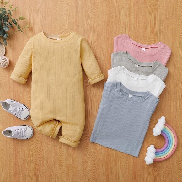 White Baby Romper - Unisex Lightweight Jumpsuit, 0-3 Months - Picture 2 of 7